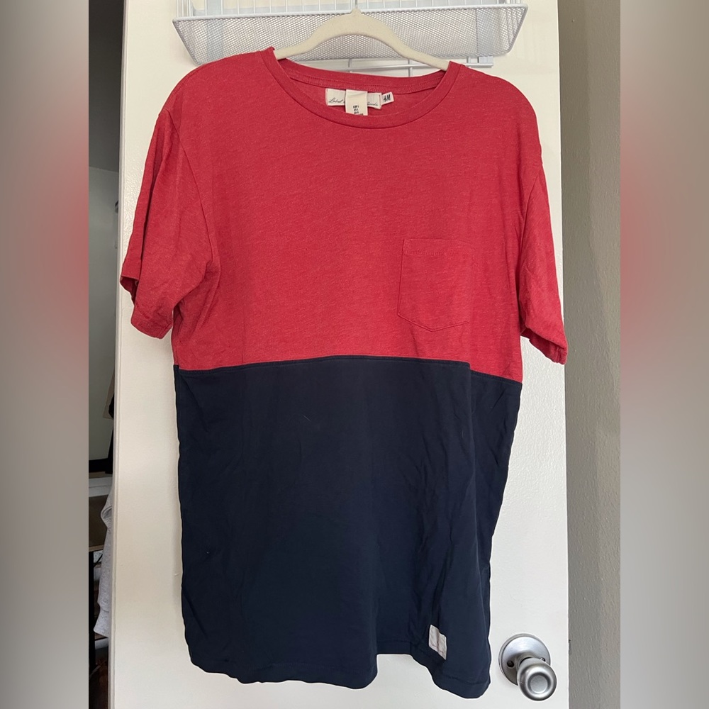 H&M Red and Blue Colorblock Men's Tee